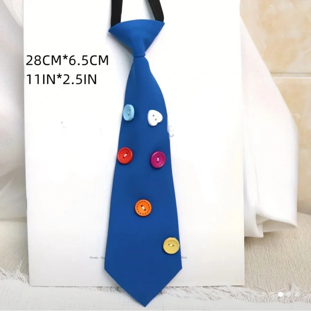 Blue Tie with Colorful Button Accents